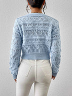 2026 New Autumn Women V-neck Knitwears Long Sleeve Knitted Sweaters Hollow Out Embroidery Single Breasted Short Cardigans Tops