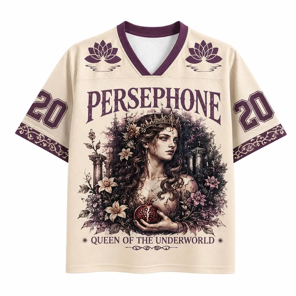 2026 Summer Fashion Dark Gothic Underworld Queen Persephone 3D Printed Loose Street Punk Outdoor Leisure V-neck T-shirt Large
