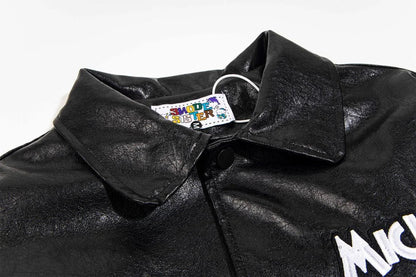 Disney American Cartoon Mickey Embroidery Leather Jacket Men Women Autumn Winter Loose Casual Jacket Fashion Trend Couples Coat SS69