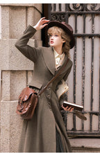 Lautaro Autumn Winter Long Warm Wool & Blends Coat for Women Shawl Collar Single Breasted Elegant Fit and Flare Woolen Overcoat