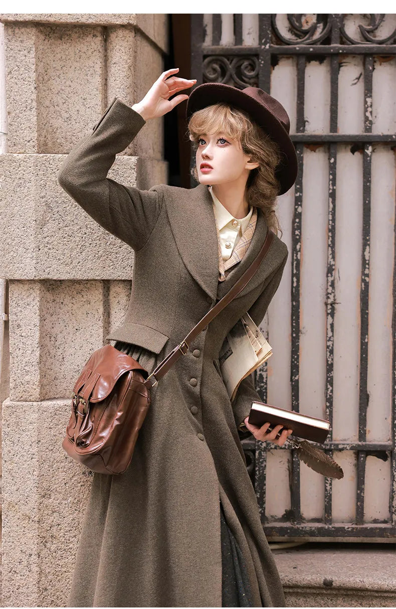 Lautaro Autumn Winter Long Warm Wool & Blends Coat for Women Shawl Collar Single Breasted Elegant Fit and Flare Woolen Overcoat