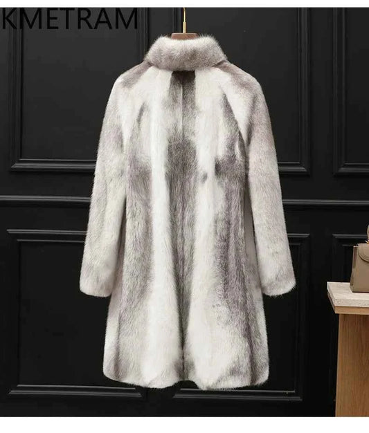 KMETRAM 100% Cross Mink Fur Jacket Woman Mid Length Real Fur Coat Winter Women Clothing Furry Jackets 2025 шуба женская