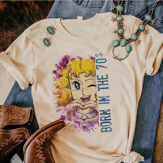 90s Kawaii Candy Candy Anime Summer Top Tshirt Femen Print T Shirt Grunge Anime Manga T Shirt Top Tees Graphic Aesthetic