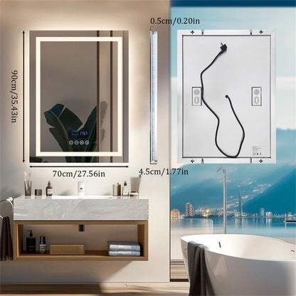 Smart LED Bathroom Mirror Rectangle Wall Mount Mirror w Bluetooth Speaker,Time,Temperature,Light Memory,Front & Backlit,Anti-Fog SS69 192.69 700x900mm / United States