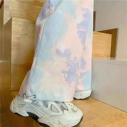 Women Harajuku Tie Dye Cargo Pants Spring Summer New Korean Fashion Streetwear High Waist Loose Versatile Sports Casual Trousers SS69