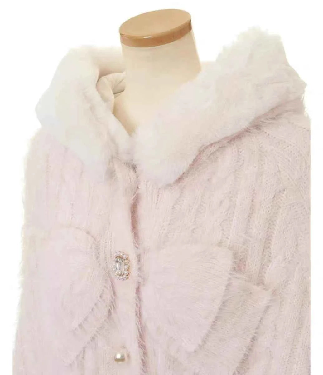 Fall Winter New Sweater Cardigan Women Japanese Mine Sweet Soft Waxy Thick Sweet Pearl Button Hooded Knitted Sweater Cape Jacket