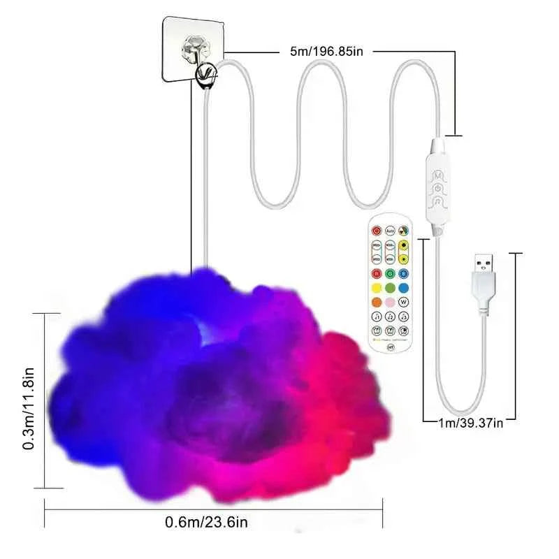 39.3inch 3D Thunder Cloud LED Ambient Light Remote and APP Control DIY Color Changing Light lamp for Game Room Party Club