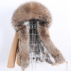 Maomaokong Winter Women Parka Cotton Jacket Real Fur Coat Natural Fox Fur Hooded Rabbit Fur Liner Thick Warm Outerwear Female