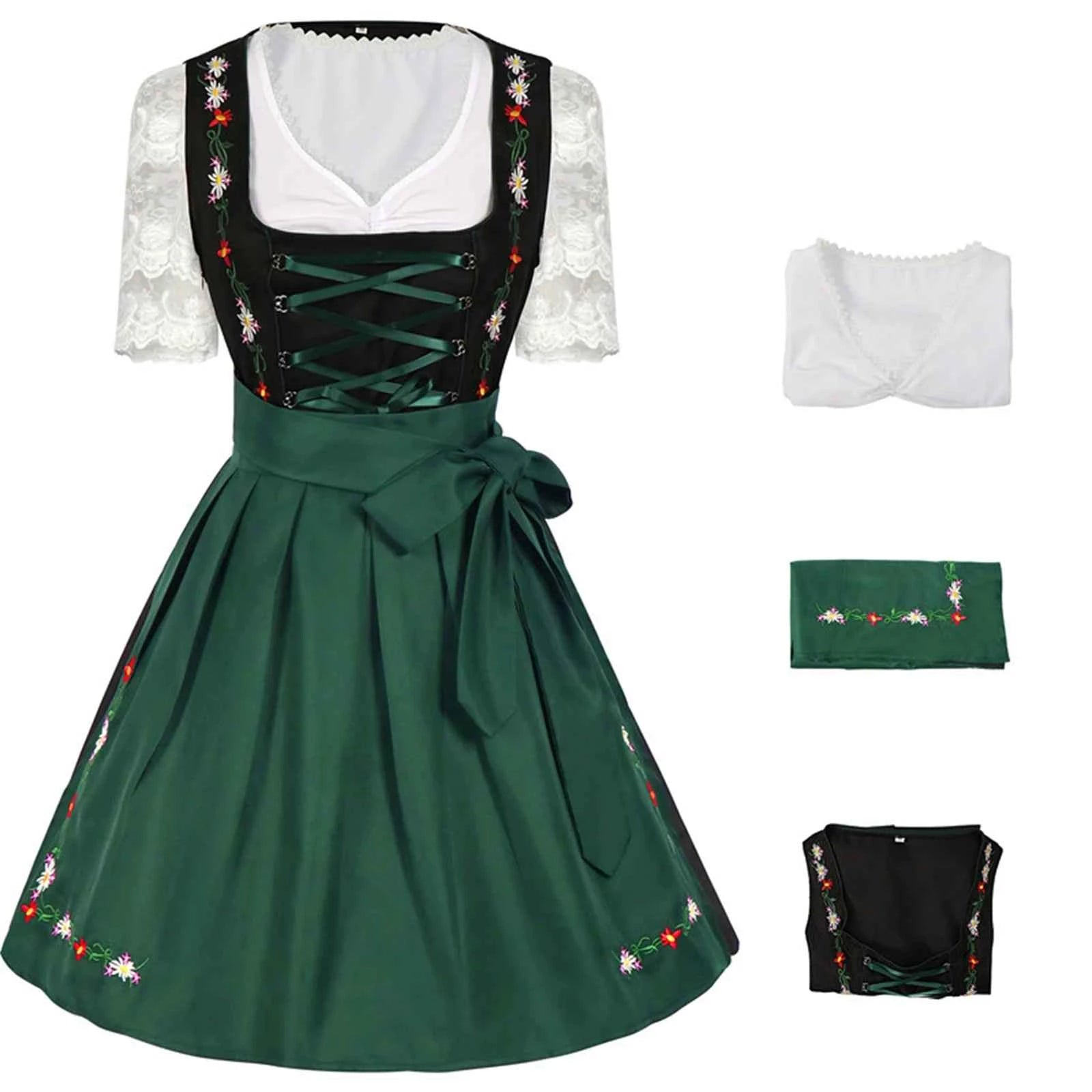 Women Oktoberfest Dirndl Dress Traditional Bavarian Beer Maid Outfit Munich Festival Carnival Halloween Cosplay Costume