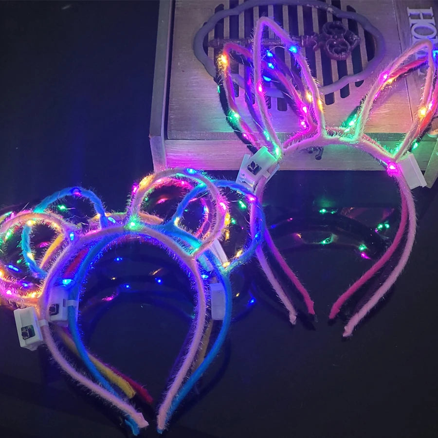 LED Glow Cat & Bunny Ear Headbands - 10/20/30 Pcs