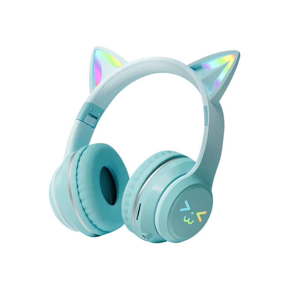 Gradient wireless Headphones RGB cute cat ear Bluetooth Earphones with microphone Stereo Music Game Earphone Girls Kids Gifts SS69 24.69 green