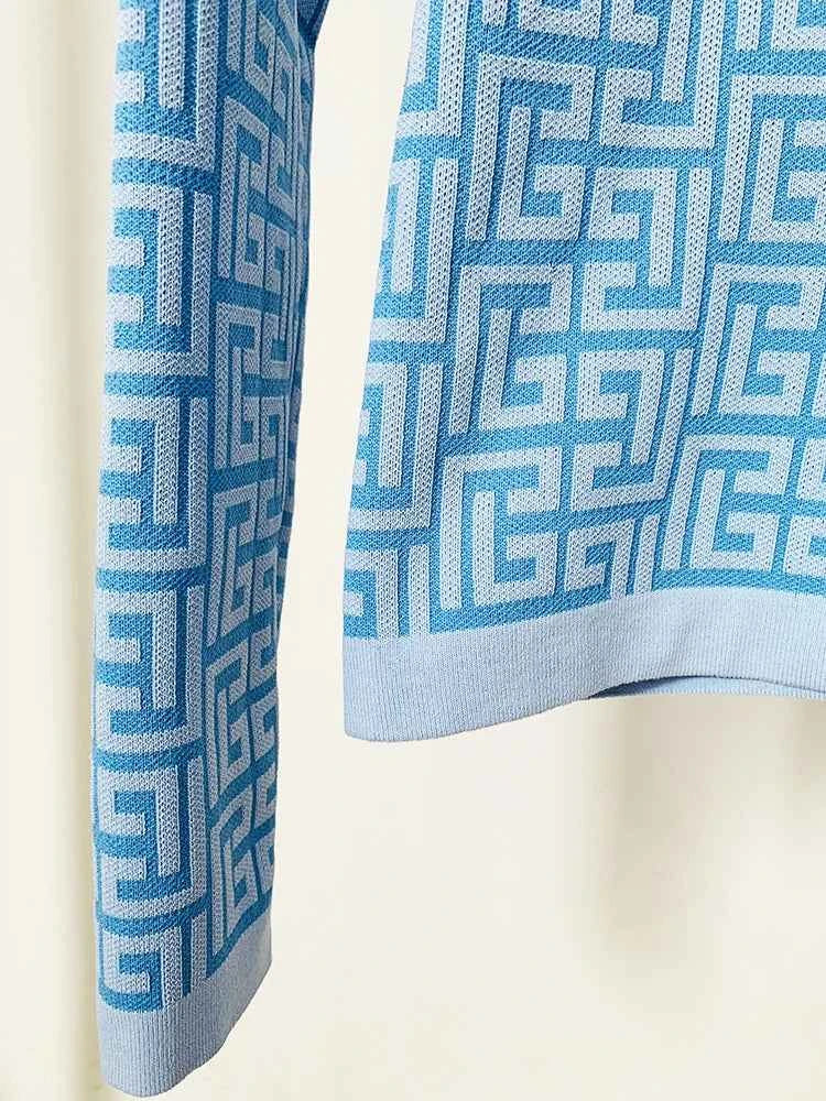 HIGH STREET Newest 2025 Designer Fashion Women's Geometric Monogram Jacquard Knit Pullover Sweater