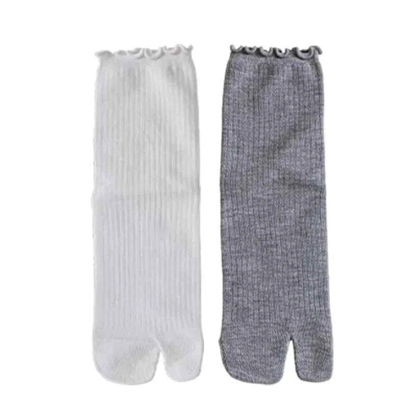 Japanese Ruffled Edge Cotton Split Toe Socks Solid Color Two-Toed Sock Unisex Harajuku Simple Tabi Socks High Elastic Hosiery