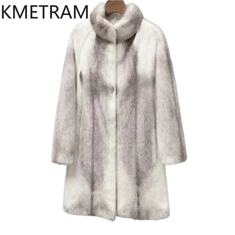 KMETRAM 100% Cross Mink Fur Jacket Woman Mid Length Real Fur Coat Winter Women Clothing Furry Jackets 2025 шуба женская