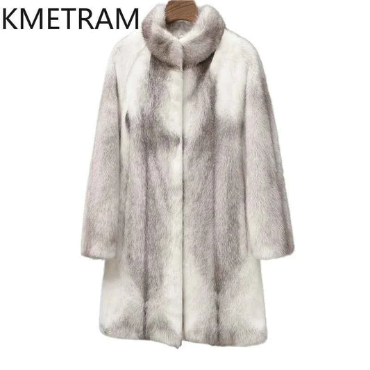 KMETRAM 100% Cross Mink Fur Jacket Woman Mid Length Real Fur Coat Winter Women Clothing Furry Jackets 2025 шуба женская