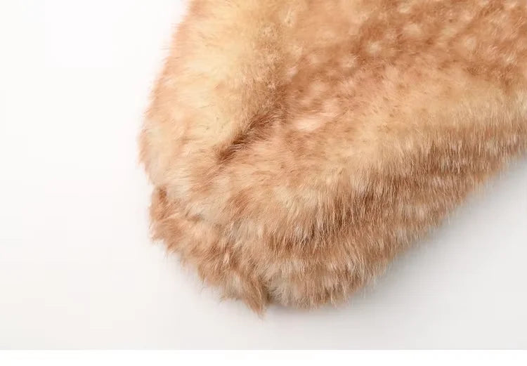 Lautaro Autumn Winter Thick Warm Sweet Cute Lace Patchwork Faux Fur Coat Hoodie Women with Deer Ears Horn Buttons Fluffy Jacket