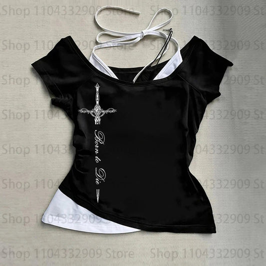 Gothic Grunge Punk Printing Women's Long Sleeve Tee Casual Slim Fit Sexy Chic Emo Girls Crop Top Y2K Harajuku Vintage Streetwear SS69 10.69 black 03 / S