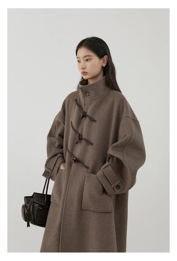 CHIC VEN Women Long Woolen Coats Single Breasted Loose Stand Collar Cow Horn Buttoned Office Ladies Overcoat Autumn Winter 2026