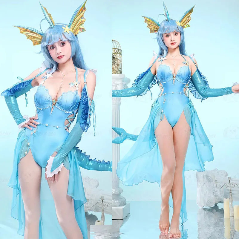 Anime Vaporeon Cosplay Costume Women's Sexy Bodysuit Tail Suit One-Piece Swimsuit Bathing suit Halloween Carnival Party Clothes