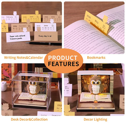 ANENG 2026 3D Desk Calendar Time Piece with LED Light Paper Carving Memo Pad