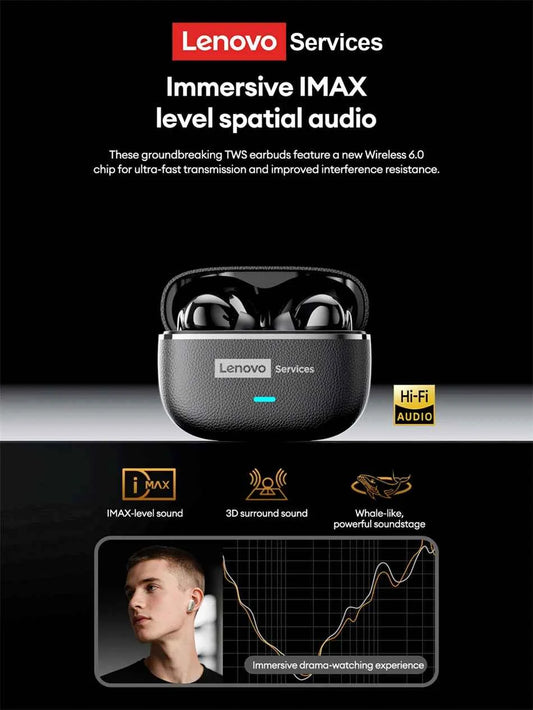 Lenovo LE208 TWS Bluetooth 6.0 Wireless Leather Earphones Stereo ENC Noise Cancelling Headphone 38ms Low Latency Gaming Headset