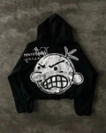 Y2K Retro Zipper Hoodies Women Harajuku Sexy Slim Fit Sweatshirt Autumn Skull Graphic Embroidery Hooded Jacket Gothic Clothing