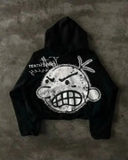 Y2K Retro Zipper Hoodies Women Harajuku Sexy Slim Fit Sweatshirt Autumn Skull Graphic Embroidery Hooded Jacket Gothic Clothing