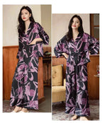 Premium Women's Ice Silk Pajama Set Lightweight Long Sleeve Loungewear Fashionable Silk Design Luxurious Comfort for Homewear