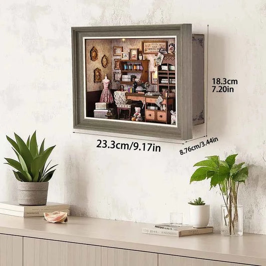 Book Nook Kit Tailor's Shop DIY 3D Wooden Puzzle Dollhouse Photo frame ornament Model Bookend Building Home Decoration