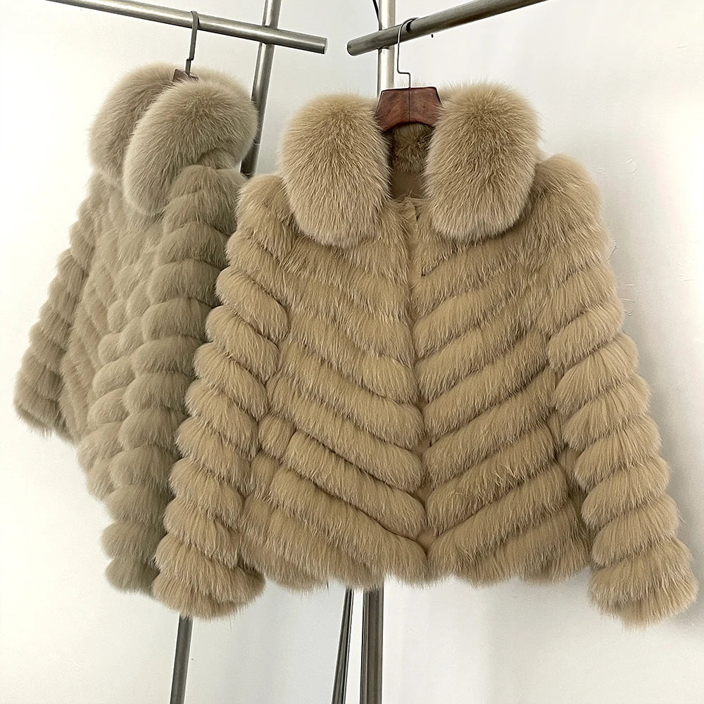 OFTBUY Women's Real Fox Fur Coat - Thick Warm Winter Jacket