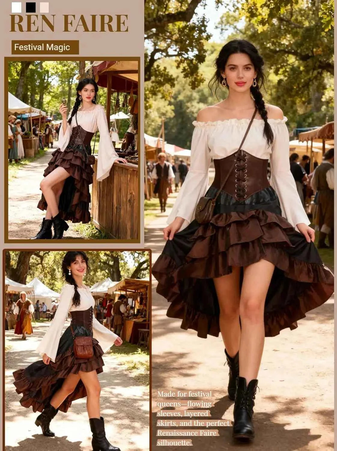 Verceco Pirate Costume Women Outfit with Renaissance Pirate Shirt Skirt Corset Waist Belt Womens Halloween Pirate Costumes