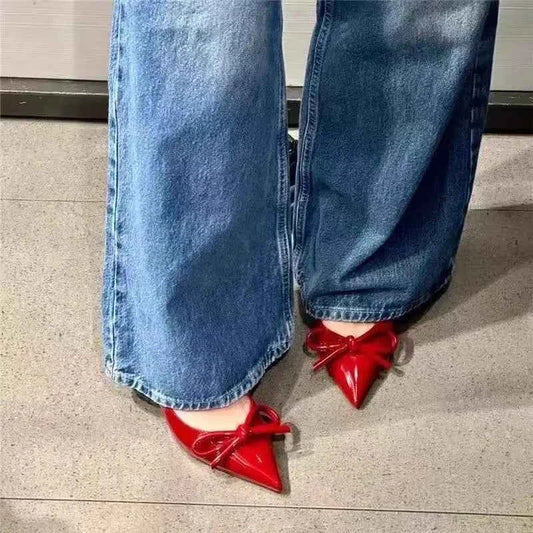 2025 New Butterfly Knot Fashionable Pointed Toe Hollow Back Women's Sandals High Heels Korean Style Spring Autumn Elegant Lad...