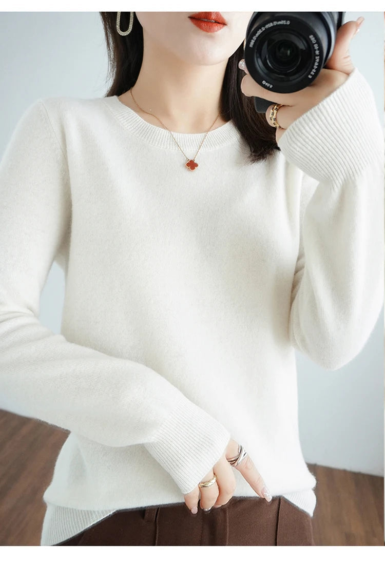 Autumn And Winter Cashmere Sweater Women's Crew Neck Pullover Casual Knitted Top Women's Short Undercoat Fashion 18 Colors SS69