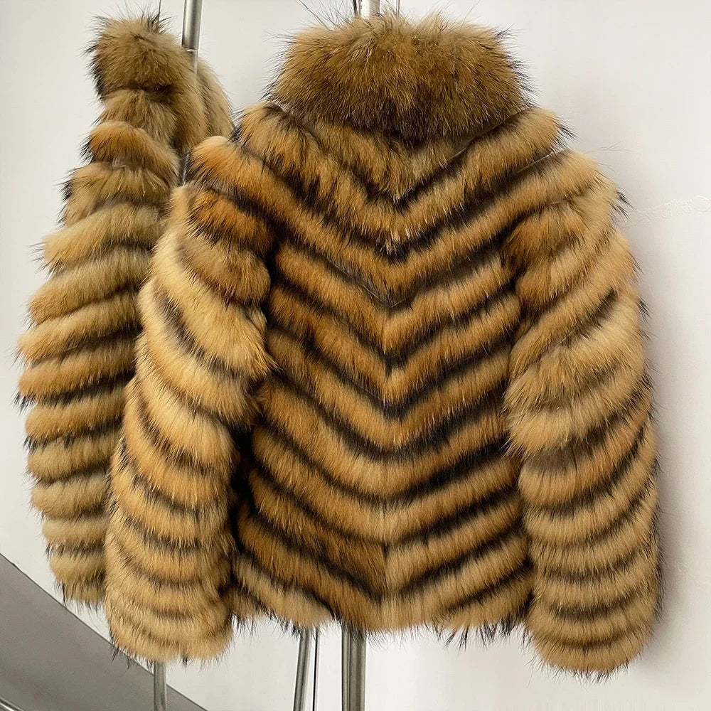 OFTBUY Women's Real Fox Fur Coat - Thick Warm Winter Jacket