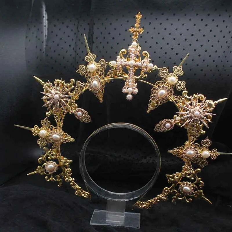 Angel Virgin Mary Baroque Gold Halo Goddess Headpiece Lolita Vintage KC Headband Tiara Headwear Accessories