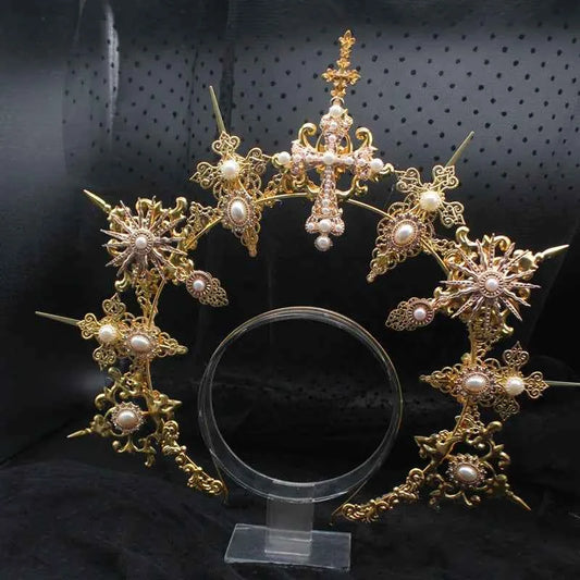 Angel Virgin Mary Baroque Gold Halo Goddess Headpiece Lolita Vintage KC Headband Tiara Headwear Accessories