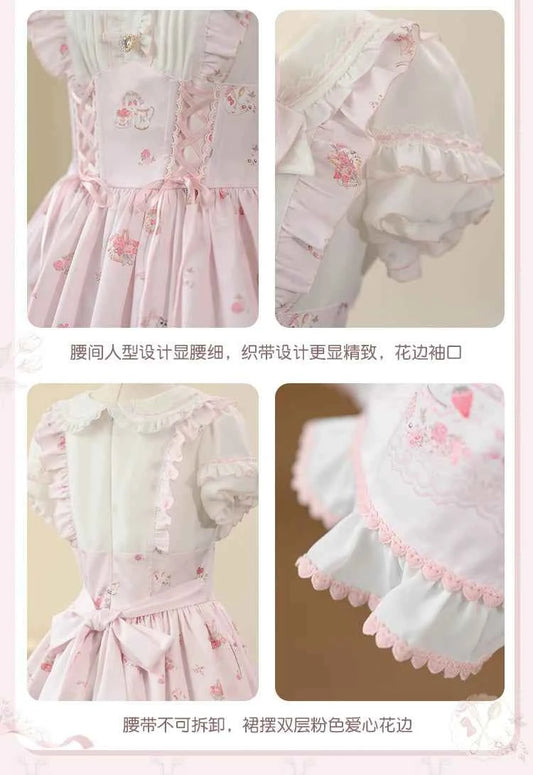 Original New Spring Summer Cute Print Short-sleeved Lolita OP Dress Japanese Sweet Girl Mass-produced Kawaii Bow Short Dresses