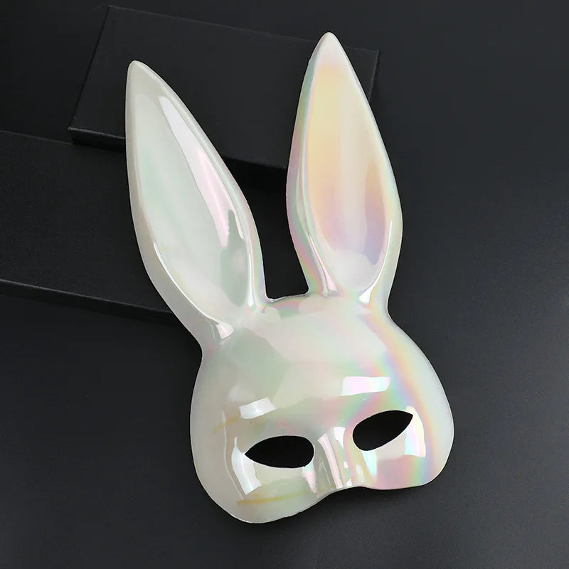 Exaggerated Rabbit Ear Mask - Black & White PVC Costume Accessory