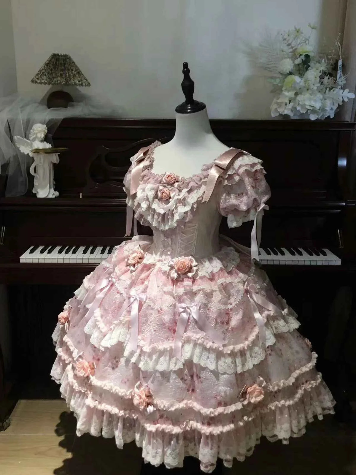 Original Heavy Birthday Party Lolita Puffy Dress Sweet Girls Back Big Bow Tail Vintage High-end Women's Elegant OP Dress