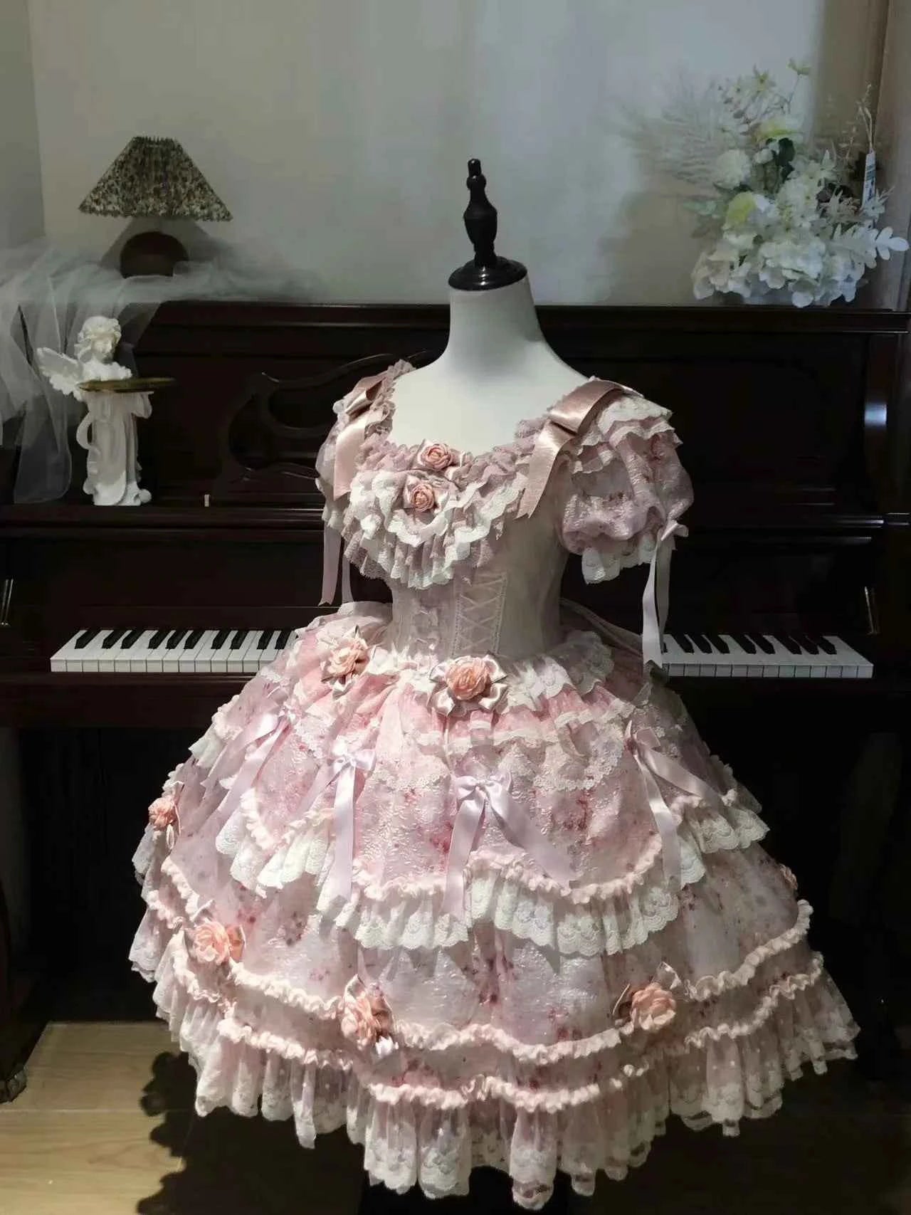 Original Heavy Birthday Party Lolita Puffy Dress Sweet Girls Back Big Bow Tail Vintage High-end Women's Elegant OP Dress