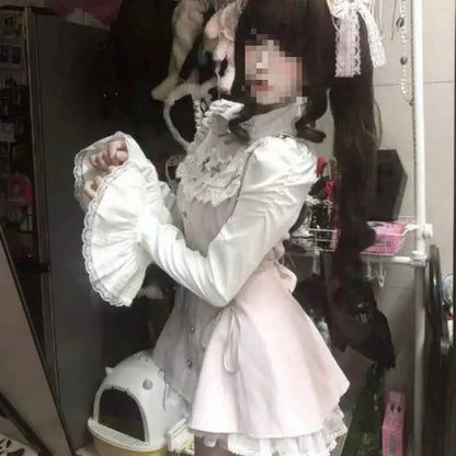 2025 Autumn Gothic Lolita Dress Sweet Heart Black Bow - Elegant Long Sleeve Short Dress with Lace Trim Slim Fit Waist for Women