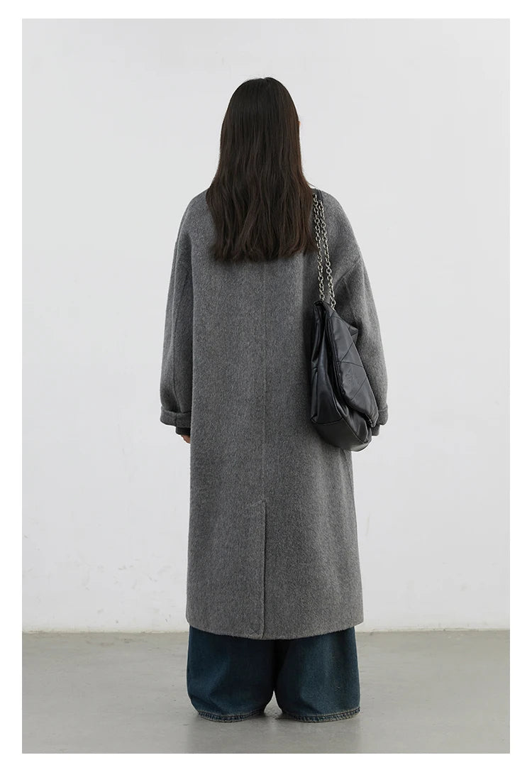 CHIC VEN Women Woolen Coat Double-breasted Basic Loose Casual Retro New Long Double-sided Female Overcoat Autumn Winter 2026