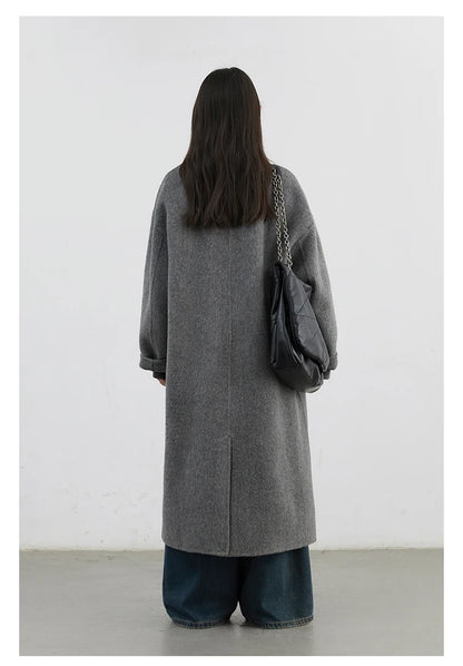 CHIC VEN Women Woolen Coat Double-breasted Basic Loose Casual Retro New Long Double-sided Female Overcoat Autumn Winter 2026