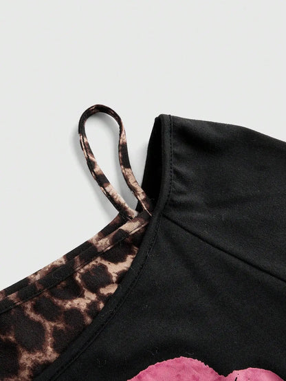 🔥2025 New Women's Y2K Punk T-shirt Fashion American Retro Sweet Sexy Short Women's Summer Leopard print Top SS69