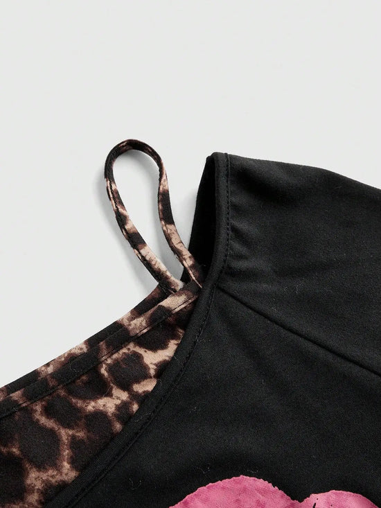 🔥2025 New Women's Y2K Punk T-shirt Fashion American Retro Sweet Sexy Short Women's Summer Leopard print Top SS69