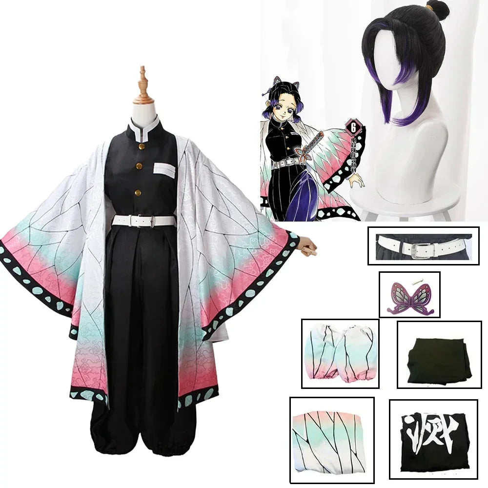 Kochou Shinobu Anime Cosplay Costume Set with Haori for Adults