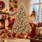 Prelit Artificial Christmas Tree with 100 Lights Snowflake Decorations Hinged PVC Branches Iron Trunk and Folding Metal Stand Green and White Holiday Decor for Living Room Home Christmas Party