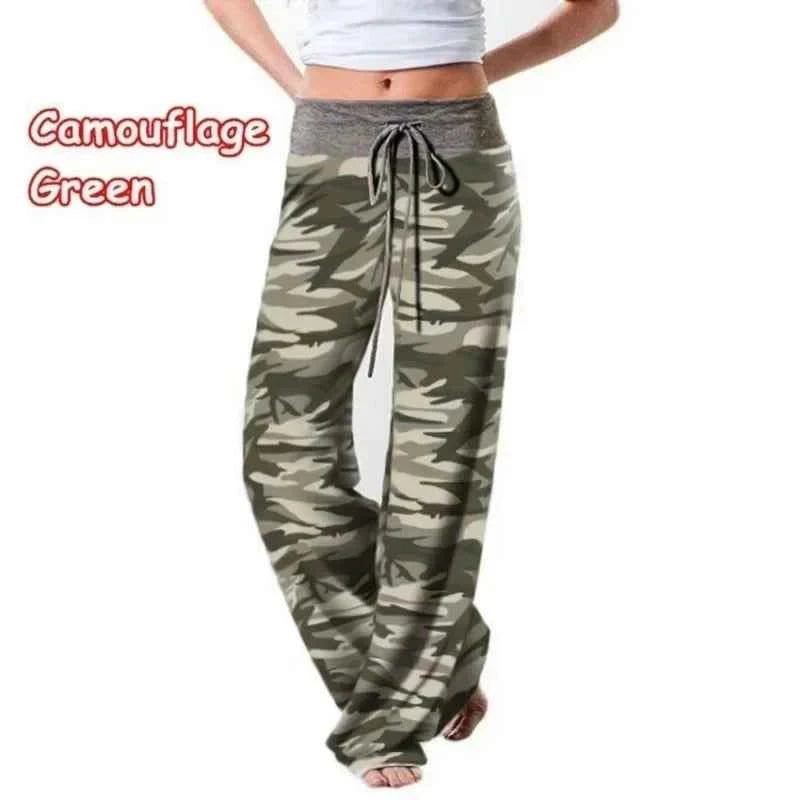 Plus Size Women S-8XL Fashion Casual Loose Stretch Printing Drawstring  Lounge Pants Pajama Long Wide Leg Pants