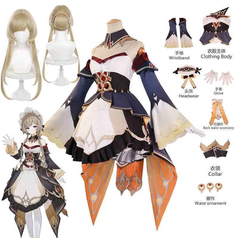 Genshin Impact Sandrone Cosplay Costume Wig Marionette Dress Uniform Eleven Fatui Harbingers Halloween Party Women Girls Props