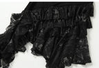 NO ROMANCE Fairy Sexy Punk Printing Half Transparent Lace Patch Knitted Long Sleeve Hooded Dresses Rock Gothic Design Vestidos SS69